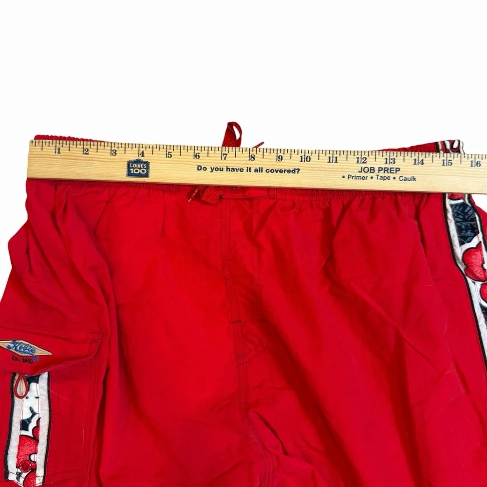 Vtg Hobie Swim Trunks Board Surf Shorts Hawaiian Hibiscus 90s‎ Cargo Pocket Red